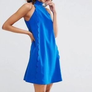 TED BAKER London Torrii Mid Blue High Neck Sleeveless Scalloped Dress TB3